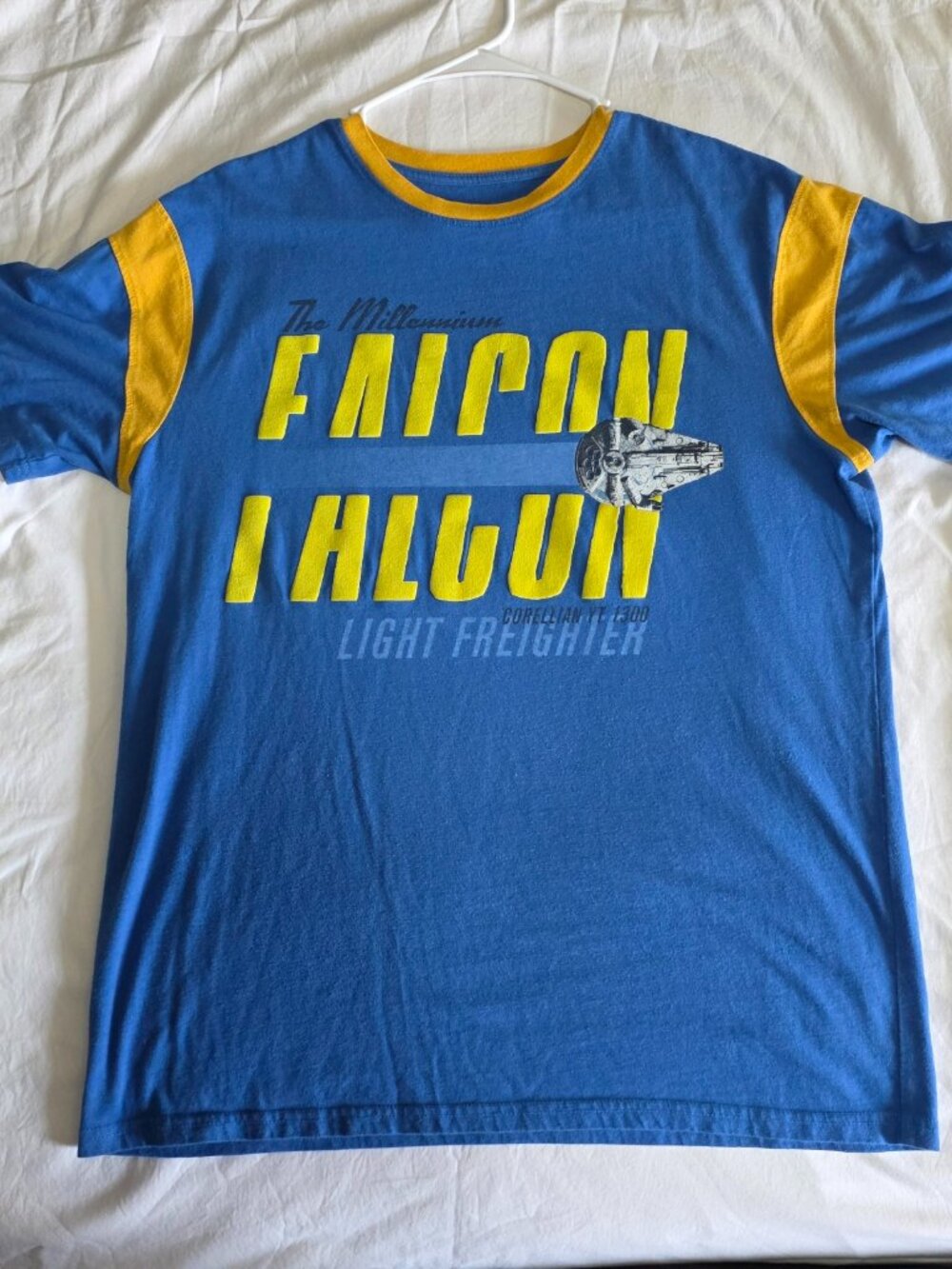 Disney Parks Star Wars Millennium Falcon Ringer Tee Blue Yellow M